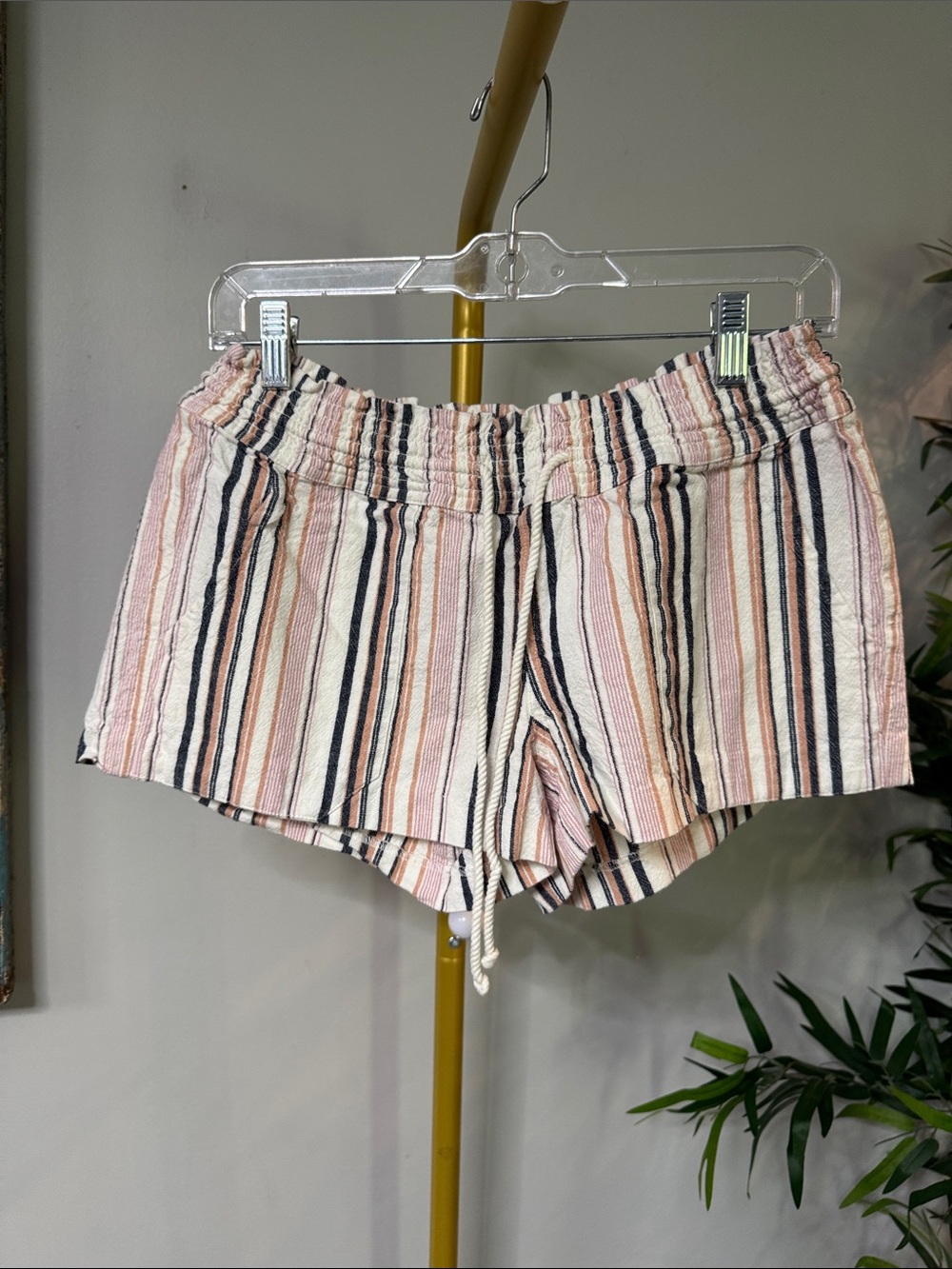 Roxy linen Striped Drawstring Shorts - Pink, Cream & Navy EUC L